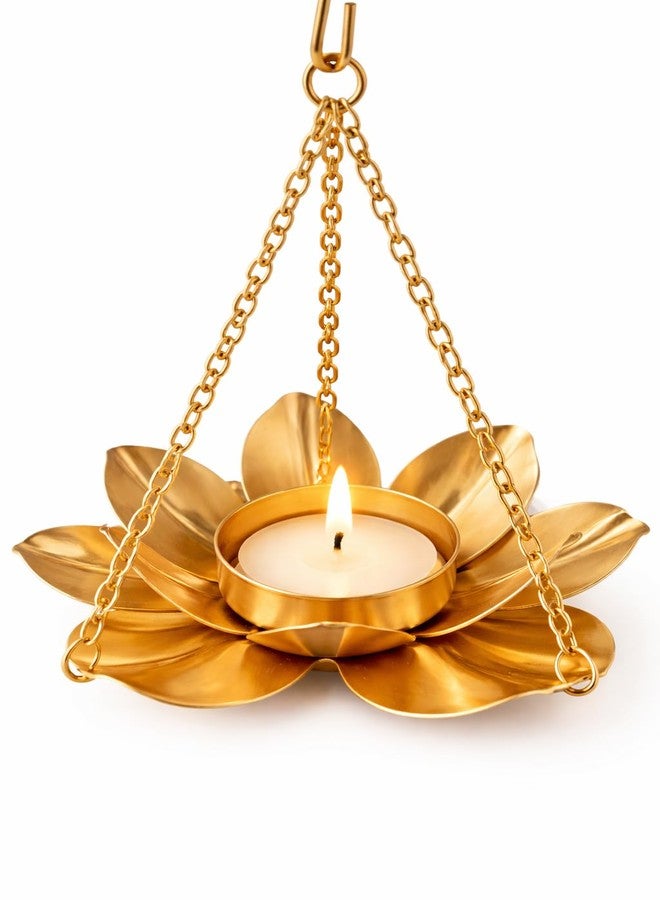 AGAAS ENTERPRISES Metal Lotus Hanging Tealight Candle Holder Set of 2 with Chain | Decorative Hanging Diya for Diwali, Pooja Room, Home, Wedding & Festive Gifting - Image 4